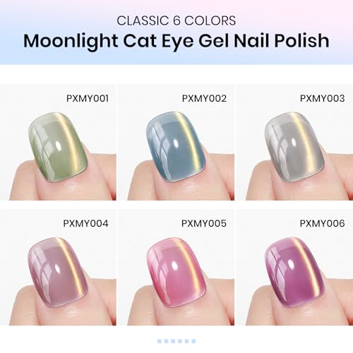 MIZHSE Cat Eye Gel Nail Polish Set - 6 Colors with Magnetic Stick