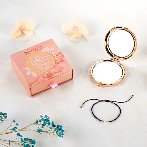 Rose Gold Compact Mirror for Women - Sentimental Friendship Gift for Besties