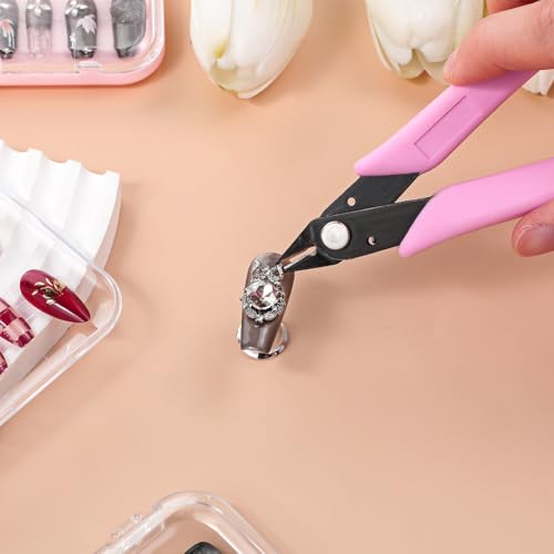 Pink Rhinestone Remover Nail Pliers - Stainless Steel 5 Inch