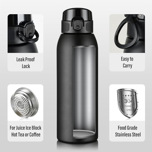 24 oz Insulated Water Bottle with Dustproof Lid & Tea Infuser - BPA-Free Stainless Steel for Fitness & Outdoor Use