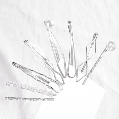 Silver Geometric Hair Pins Set - 16 Dainty Hair Barrettes for Women & Girls