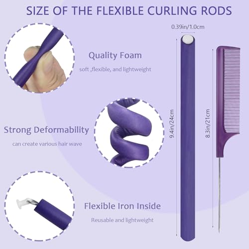 60-Piece Flexible Foam Hair Curling Rods Set with 2 Rat Tail Combs
