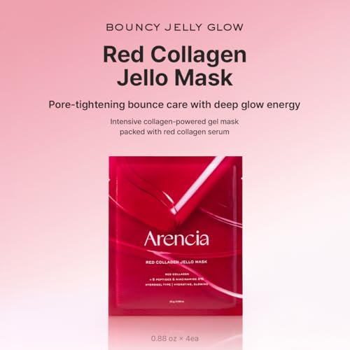 ARENCIA Red Collagen Jello Mask - Hydrating Overnight Hydrogel Mask Set (4 Sheets)