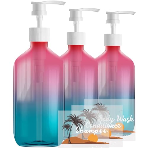 Gradient Plastic Pump Bottles 500ml - 3 Pack with Labels