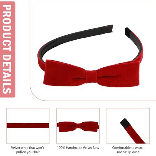 YARIEW Red Bow Headband for Women - Soft Velvet Hair Accessory