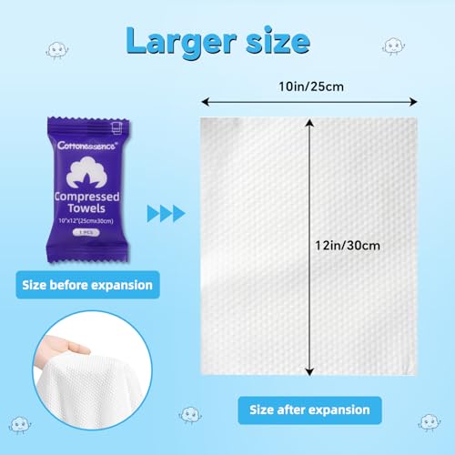 Cottonessence Compressed Towels - 100 Count Individually Wrapped Coin Tissues