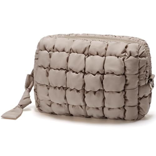 Unilily Quilted Makeup Bag - Medium Puffer Cosmetic Pouch for Travel