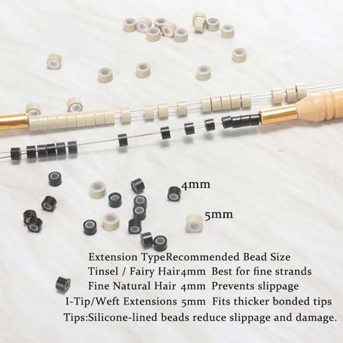 Brown Hair Extension Beads Silicone Lined Micro Rings 5mm - 300pcs GOTDYA