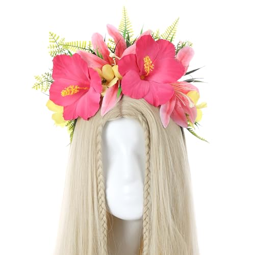 Hawaiian Hibiscus Flower Crown - Tropical Floral Headband for Parties