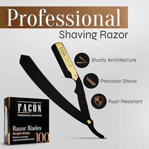 Fac?n Straight Razors for Men - Professional Barber Straight Edge Razor Kit with 100 Blades, Classic Stainless Steel Barbero Shaver for a Smooth & Precise Shave, Premium Barber Razor for Men's Shaving