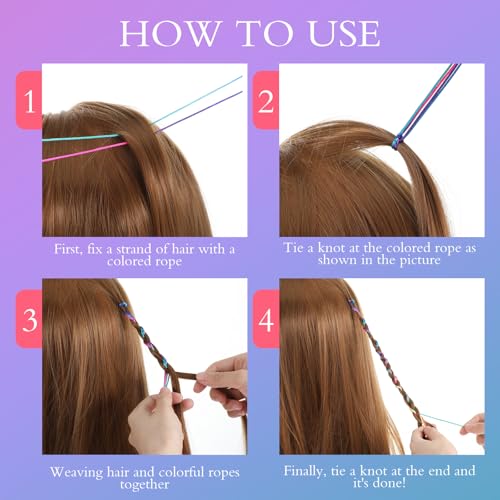 48 Pcs Colorful Hair Strings for Braids - Rainbow Hair Wraps