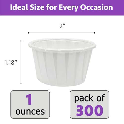 1 oz Paper Condiment Cups - 300 Pcs Leak-Proof Disposable Cups