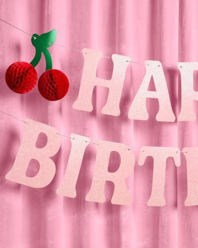 Happy Birthday Glitter Banner with 3D Cherry Accents - 6.5ft