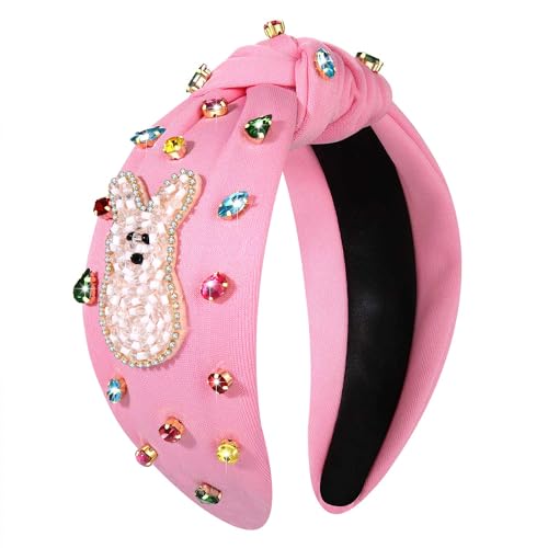 NVENF Easter Bunny Headband for Women - Beaded Rabbit Hairband (Bunny A - Pink)