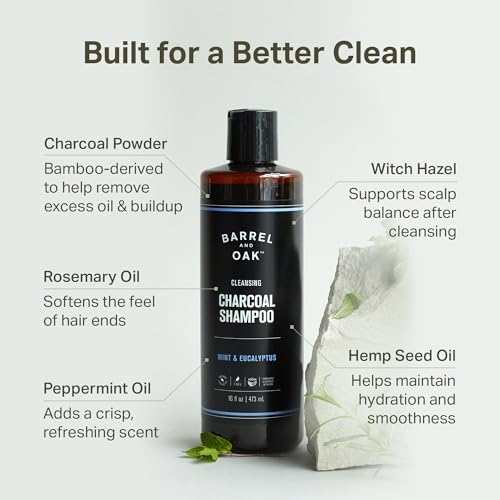 Barrel & Oak Mint & Eucalyptus Charcoal Shampoo for Men - Cleansing, 16 oz