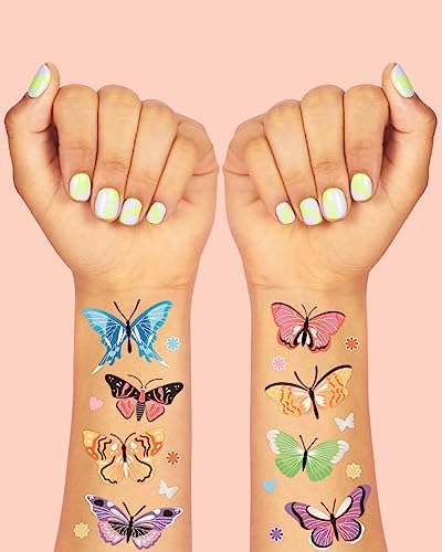 Rainbow Butterfly Temporary Tattoos - 46 Glitter Designs for Parties