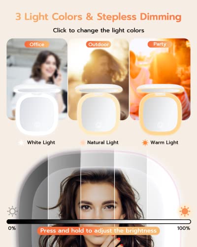 Benbilry LED Compact Travel Makeup Mirror, 1X/10X Magnification, 3-Color Light