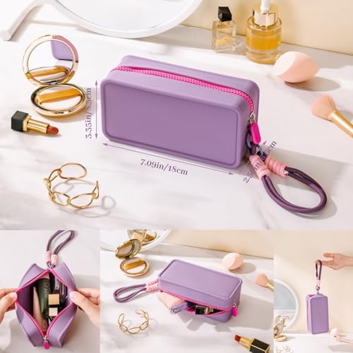 Travistar Pink Small Silicone Travel Makeup Bag - Waterproof Cosmetic Organizer with Zipper