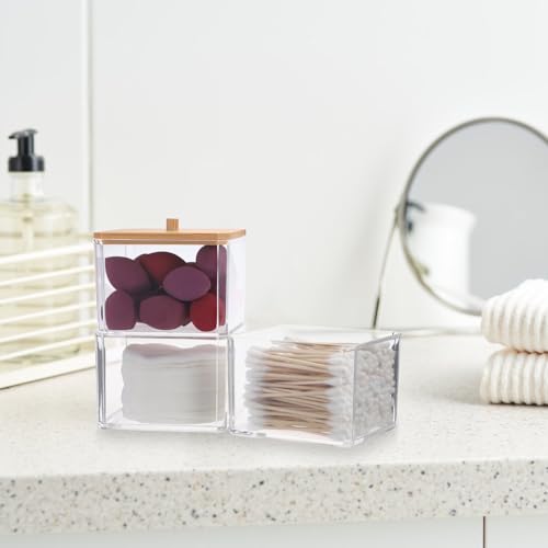 Hipiwe 3-Tier Acrylic Cotton Swab Organizer with Lid - Clear Storage Box