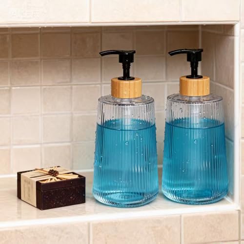 Nortsa Miira Glass Soap Dispenser Set of 2 - 12oz Thickened Glass for Bathroom & Kitchen
