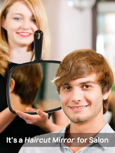 PROTECLE Hand Mirror 12.4 x 9 Inches Black Barber Mirror - Large, Lightweight & Dual Use