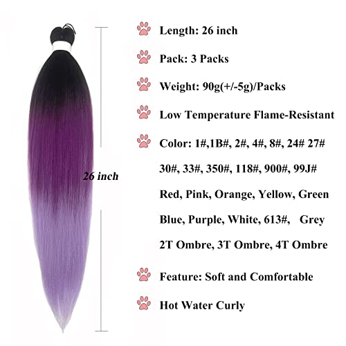 Ombre Purple Braiding Hair Extensions - 26 Inch, 3 Pack