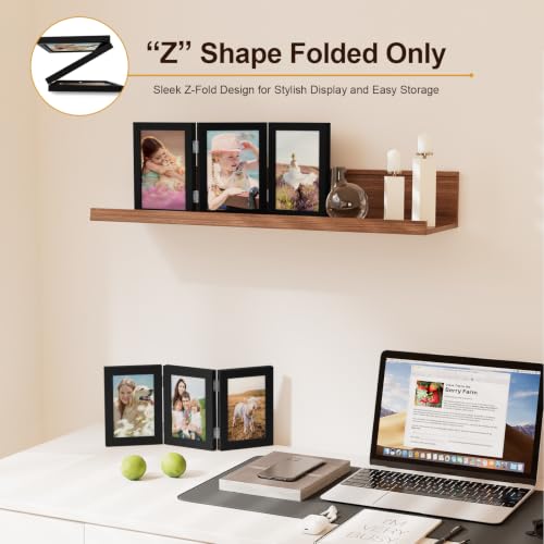 Black Triple 4x6 Picture Frame - Vertical Trifold Design