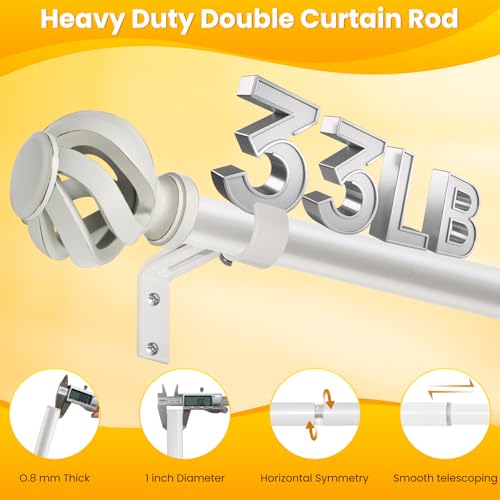 Ycolnaefllr Heavy-Duty Adjustable Curtain Rod 28-48" - White Twisted Cage Design