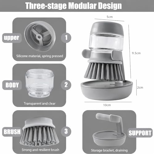 Soap Dispensing Dish Brush with Holder – Ergonomic Kitchen Scrubber