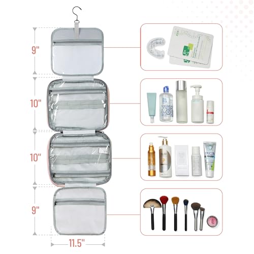 Travel Toiletry Bag Organizer - Foldable Water-Resistant Cosmetic & Grooming Travel Bag for Men & Women, Pink