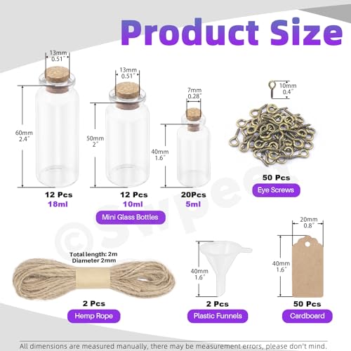 Mini Glass Bottle Kit with Cork Stoppers, Eye Screws, Twine & Labels - DIY Craft Supplies