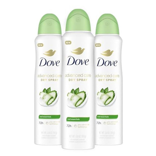 Dove Advanced Care Antiperspirant Deodorant Dry Spray Cool Essentials 3 Count for Helping Your Skin Barrier Repair After Shaving with Pro Ceramide Technology 3.8 oz