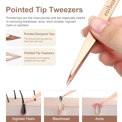 Velodios 2-Pack Precision Eyebrow Tweezers – Slant & Pointed Tips, Leather Case