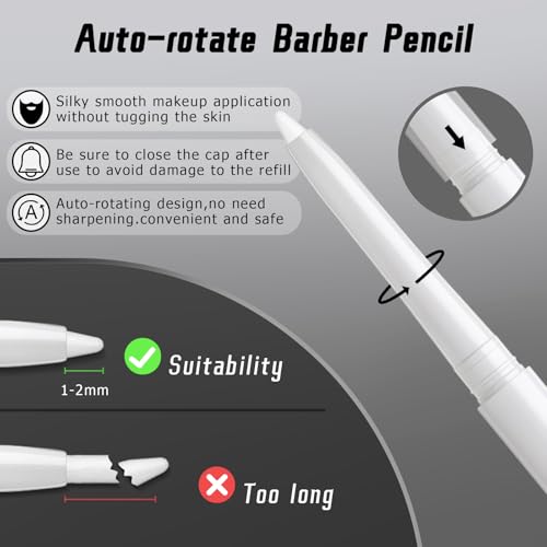 Noerrors 12Pcs White Barber Pencil Chalk Set for Hairline & Beard Styling - Enhancement Kit