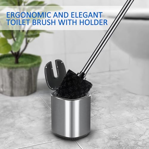 Stainless Steel Toilet Brush and Holder Set with No-Touch Design