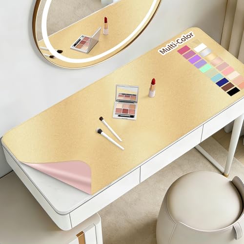 TOHONFOO Dual-Sided Makeup Mat, 35.4x15.7in, Gold & Pink Decor