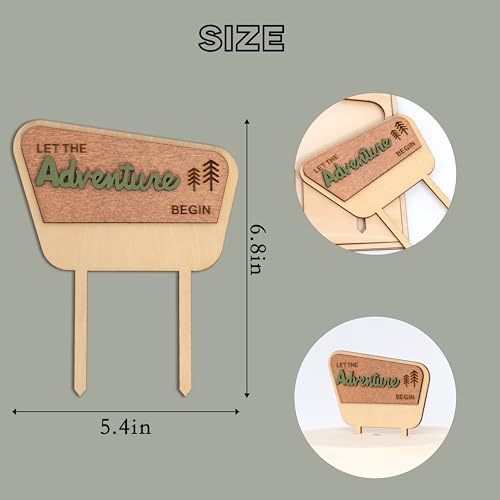 Let the Adventure Begin Wooden Cake Topper - Happy Camper Theme