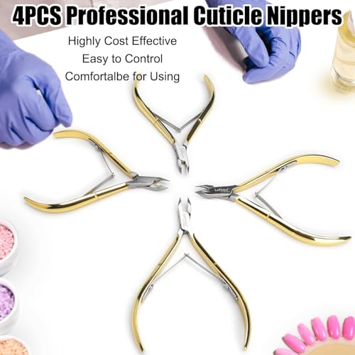 LePinko 4-Pack Cuticle Trimmer Kit, 5mm Jaw Professional Nail Nipper - Gold