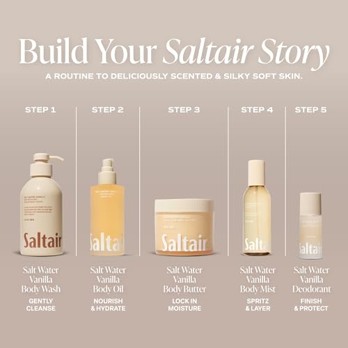 Saltair Body Oil - Luxurious Salt Water Vanilla After Shower and Bath Oil for Women and Men. Botanical, Non-Greasy, Well-Absorbing Moisturizer for Hydrating Dry Skin ? 4oz Bottle