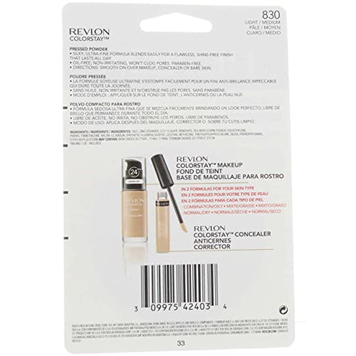Revlon ColorStay Pressed Powder with SoftFlex Light Medium 830 – Oil-Free, Non-Irritating, Pack of 2