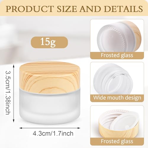 Remzndy Frosted Glass Cosmetic Jars 12-Pack, 15g Travel Makeup & Lotion Containers