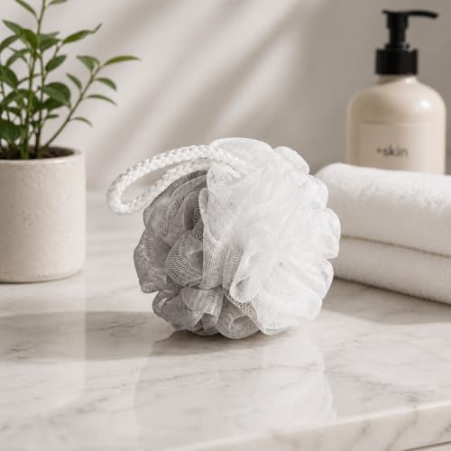 Travel Shower Loofah Set with Storage Case – Quick-Dry Exfoliating Poufs