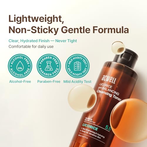 ACWELL Licorice pH 5.5 Balancing Cleansing Toner - 5.07 fl oz, Alcohol-Free Skin Hydrating & Clarifying