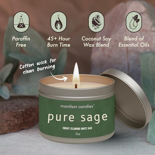White Sage Candle for Cleansing & Meditation - 7oz Aromatherapy