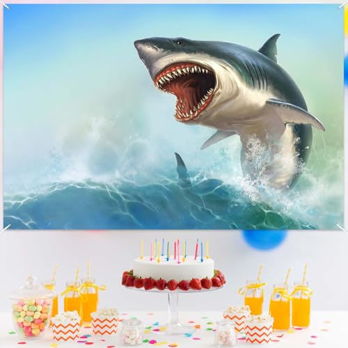 Great White Shark Banner Backdrop - Realistic Ocean Decor 71x47"