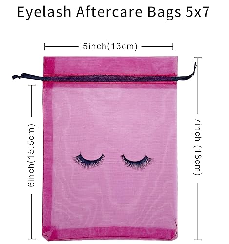 100 Pack Eyelash Aftercare Bags - 5x7 Inch Organza Drawstring Mesh Pouches