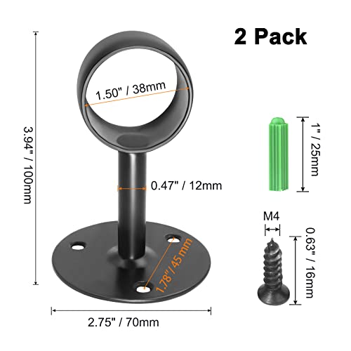 Matte Black Ceiling Curtain Rod Bracket - 304 Steel, 2 Pack