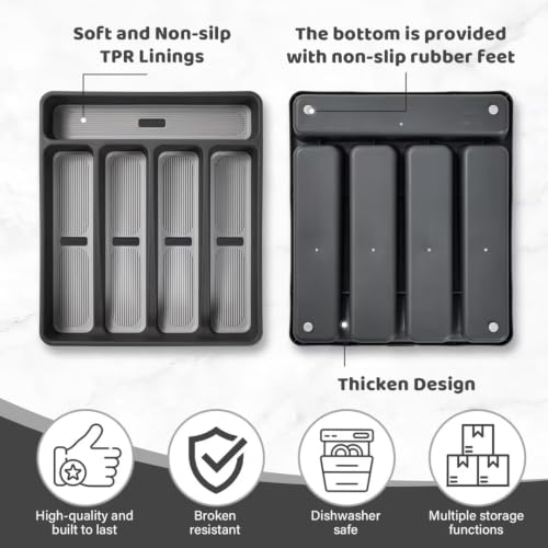 5-Compartment Silverware Organizer Tray with Cutlery Icons