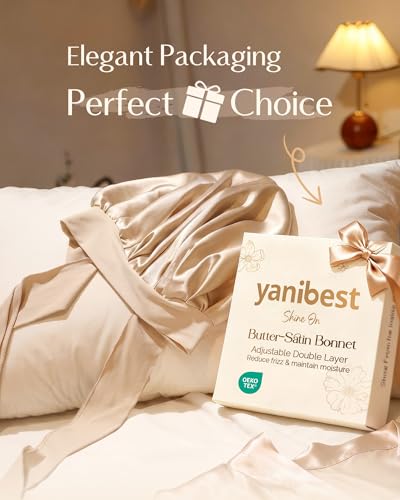 YANIBEST Champagne Satin Sleep Bonnet for Women, Double Layer Hair Frizz Control