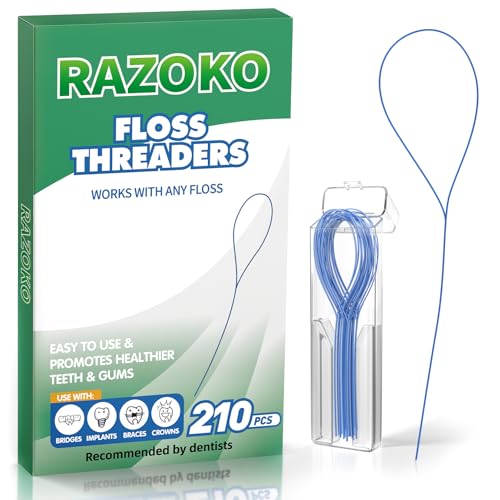 RAZOKO Dental Floss Threaders for Braces & Orthodontic Care, 6 Packs of 35 (210 Count)